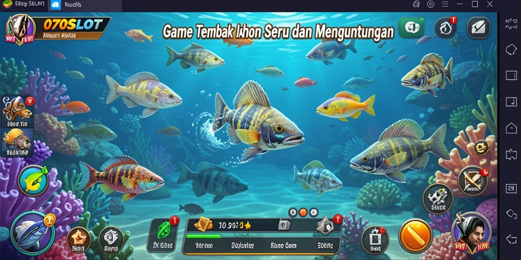Tampilan gameplay 070SLOT yang menampilkan aksi menembak ikan.