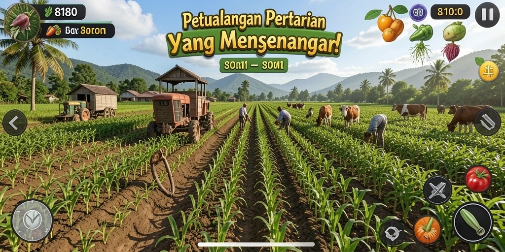 Tampilan gameplay menarik menyerupai pengalaman bertani nyata.