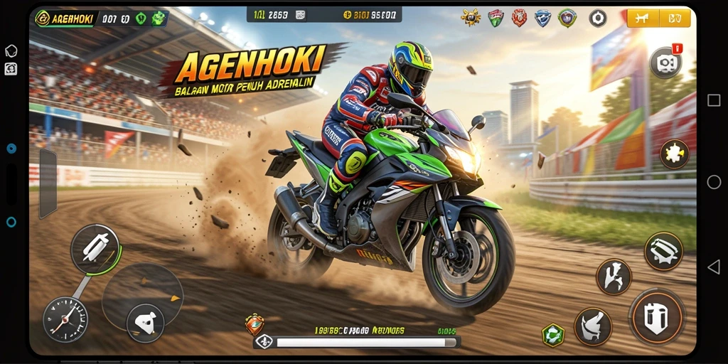 Gameplay seru AGENHOKI saat balapan motor dengan teman.