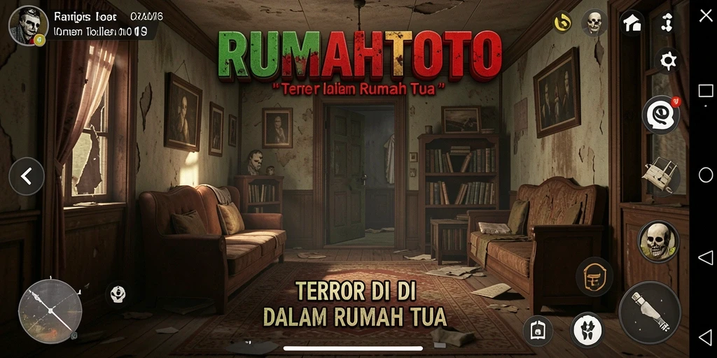 Tampilan gameplay RUMAHTOTO yang menakutkan dan penuh ketegangan.