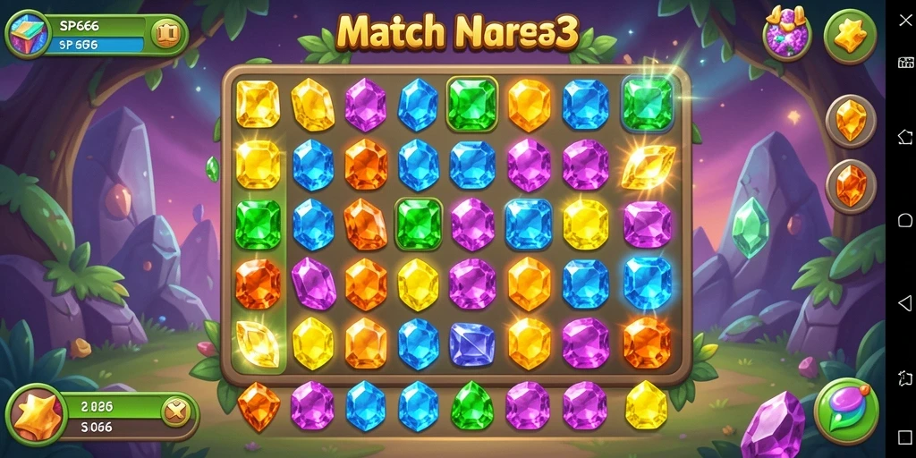 Gameplay SP666 yang menampilkan kombinasi permata berwarna-warni.