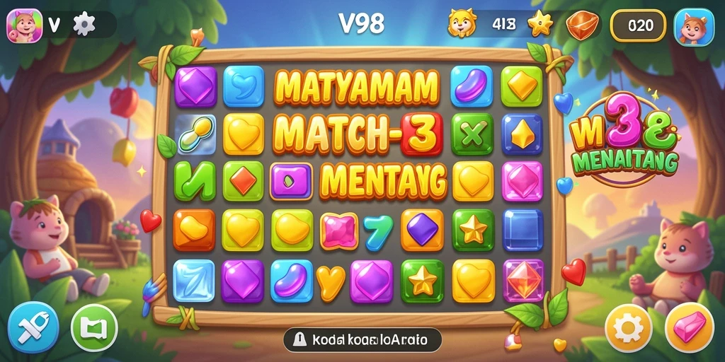 Tampilan gameplay V98 yang penuh warna dan menantang.